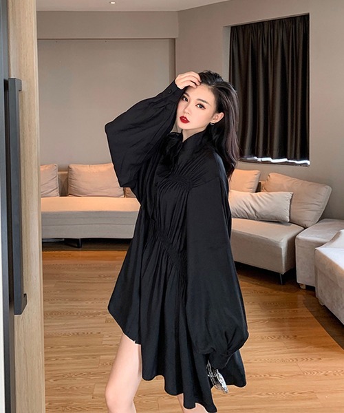 JUSGLITTYのシャーリングシャツワンピース ジャスグリッティー