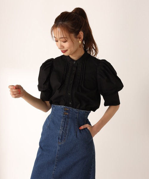 one after another NICE CLAUP(ワンアフターアナザーナイスクラップ)の「はしごレースパフ袖ブラウス(シャツ/ブラウス・レディース・ブラック/オフホワイト/インディゴブルー/ストライプ・FREE)」の15枚目の写真