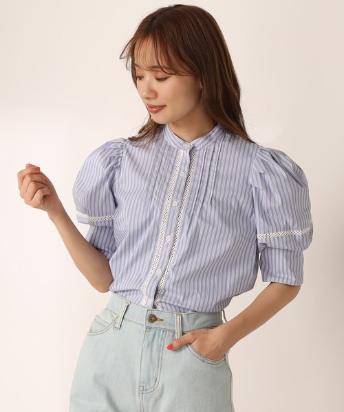 one after another NICE CLAUP(ワンアフターアナザーナイスクラップ)の「はしごレースパフ袖ブラウス(シャツ/ブラウス・レディース・ブラック/オフホワイト/インディゴブルー/ストライプ・FREE)」の13枚目の写真