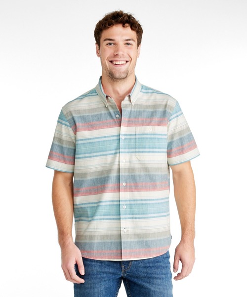 コンフォート・ストレッチ・シャンブレー・シャツ、トラディショナル・フィット（ゆったりフィット） 半袖 ストライプ ジャパン・フィット（シャツ/ブラウス）｜L.L.Bean（エルエルビーン）