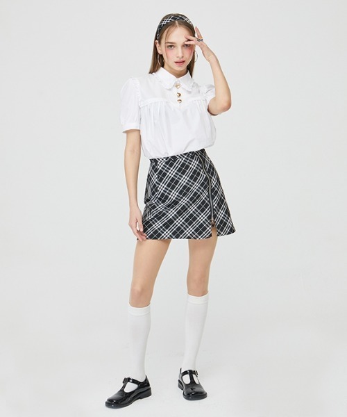 VVV（ブイブイブイ）の「【VVV 】チェックハイティーンミニスカート / CHECK HIGHTEEN MINI SKIRT（スカート・レディース・ブラック/ベビーピンク・SMALL/MEDIUM）」の3枚目の写真