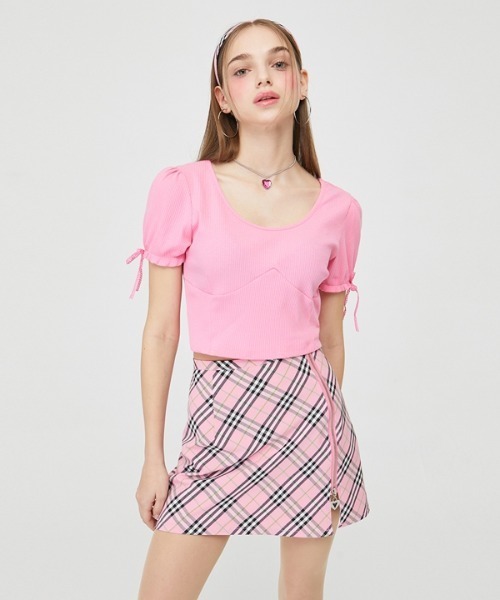 VVV（ブイブイブイ）の「【VVV 】チェックハイティーンミニスカート / CHECK HIGHTEEN MINI SKIRT（スカート・レディース・ブラック/ベビーピンク・SMALL/MEDIUM）」の5枚目の写真