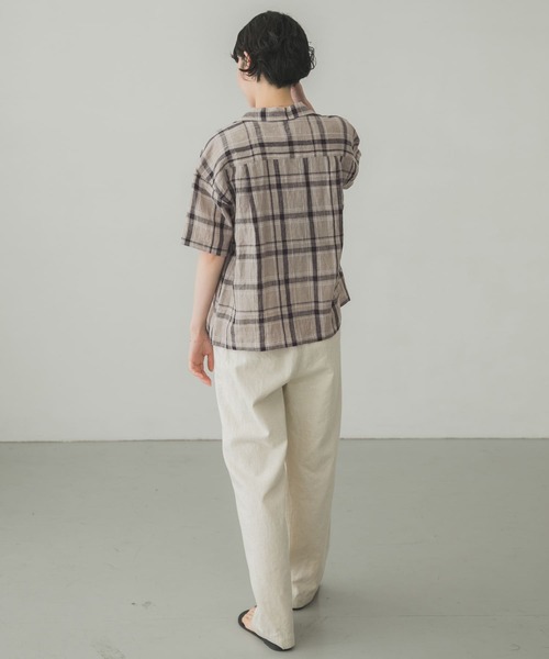 かぐれ　kagure バンドカラー　ブラウス　シャツ　チェック　シワ加工　比翼 かぐれ kagure バンドカラー ブラウス チェック シワ加工 比翼