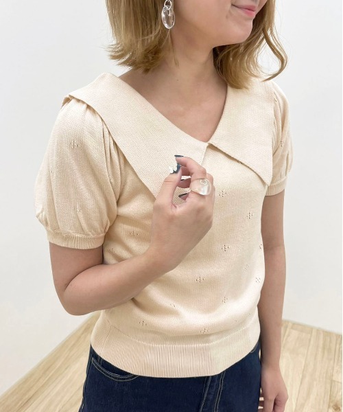 apres jour clair(アプレジュールクレア)の「【apres jour clair】セーラー襟ニットトップス【ZOZOTOWN限定アイテム】(ニット/セーター・レディース・ミント/アイボリー/ピンクベージュ・X-LARGE/フリー)」の1枚目の写真