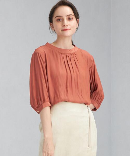 green label relaxing(グリーンレーベルリラクシング)の「ハイネック ギャザー SL ブラウス(シャツ/ブラウス・レディース・ライトグレー/ピンク/その他1・FREE)」の1枚目の写真