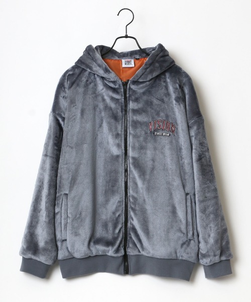 VISION STREET WEAR(ヴィジョンストリートウェア)の「VISION STREET WEAR/ヴィジョンストリートウエア ビッグシルエット バックロゴ刺繍 フードファーフリースブルゾン(ブルゾン・メンズ・ブラック/ネイビー/オフホワイト・LL/M/L)」の12枚目の写真