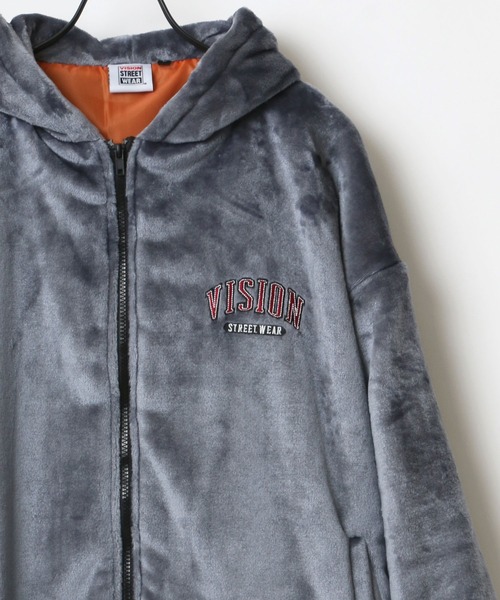 VISION STREET WEAR(ヴィジョンストリートウェア)の「VISION STREET WEAR/ヴィジョンストリートウエア ビッグシルエット バックロゴ刺繍 フードファーフリースブルゾン(ブルゾン・メンズ・ブラック/ネイビー/オフホワイト・LL/M/L)」の6枚目の写真