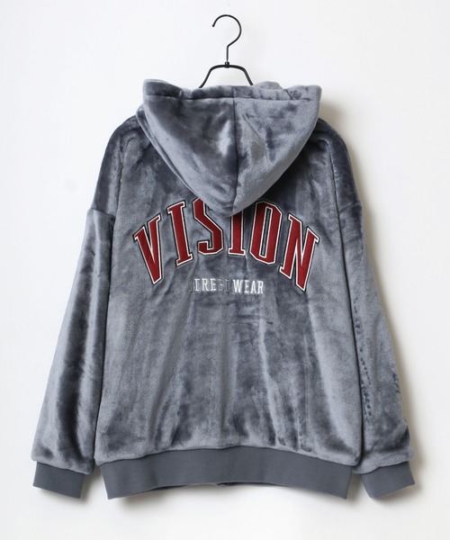 VISION STREET WEAR(ヴィジョンストリートウェア)の「VISION STREET WEAR/ヴィジョンストリートウエア ビッグシルエット バックロゴ刺繍 フードファーフリースブルゾン(ブルゾン・メンズ・ブラック/ネイビー/オフホワイト・LL/M/L)」の13枚目の写真