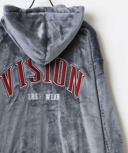 VISION STREET WEAR(ヴィジョンストリートウェア)の「VISION STREET WEAR/ヴィジョンストリートウエア ビッグシルエット バックロゴ刺繍 フードファーフリースブルゾン(ブルゾン・メンズ・ブラック/ネイビー/オフホワイト・LL/M/L)」の8枚目の写真