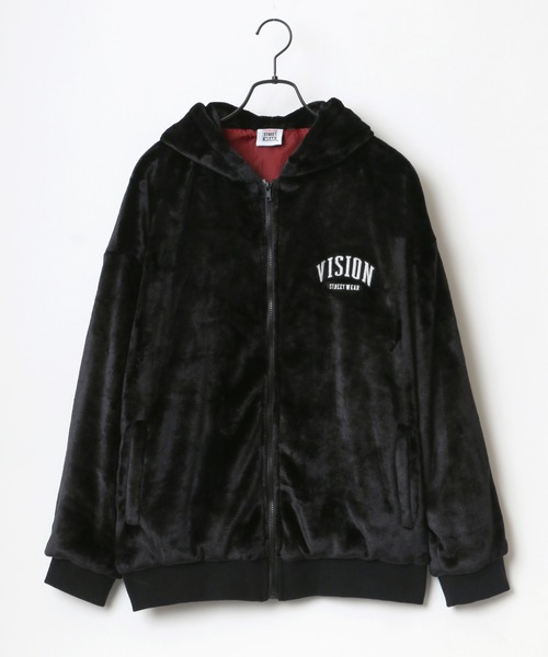 VISION STREET WEAR(ヴィジョンストリートウェア)の「VISION STREET WEAR/ヴィジョンストリートウエア ビッグシルエット バックロゴ刺繍 フードファーフリースブルゾン(ブルゾン・メンズ・ブラック/ネイビー/オフホワイト・LL/M/L)」の10枚目の写真