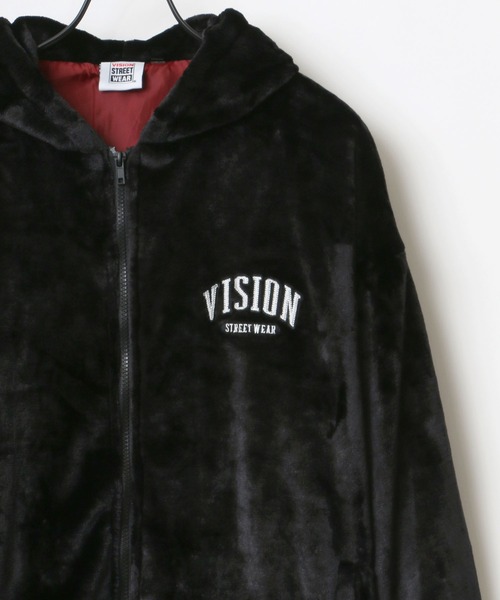 VISION STREET WEAR(ヴィジョンストリートウェア)の「VISION STREET WEAR/ヴィジョンストリートウエア ビッグシルエット バックロゴ刺繍 フードファーフリースブルゾン(ブルゾン・メンズ・ブラック/ネイビー/オフホワイト・LL/M/L)」の5枚目の写真