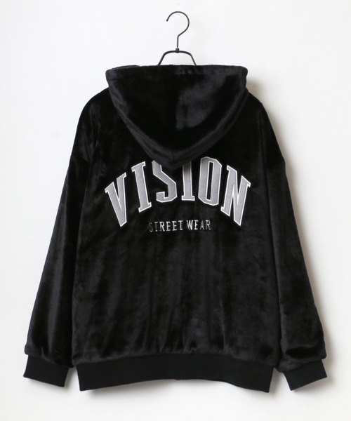 VISION STREET WEAR(ヴィジョンストリートウェア)の「VISION STREET WEAR/ヴィジョンストリートウエア ビッグシルエット バックロゴ刺繍 フードファーフリースブルゾン(ブルゾン・メンズ・ブラック/ネイビー/オフホワイト・LL/M/L)」の11枚目の写真