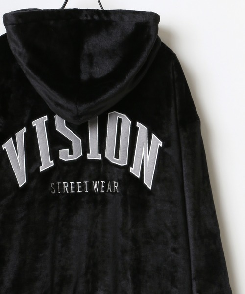 VISION STREET WEAR(ヴィジョンストリートウェア)の「VISION STREET WEAR/ヴィジョンストリートウエア ビッグシルエット バックロゴ刺繍 フードファーフリースブルゾン(ブルゾン・メンズ・ブラック/ネイビー/オフホワイト・LL/M/L)」の7枚目の写真