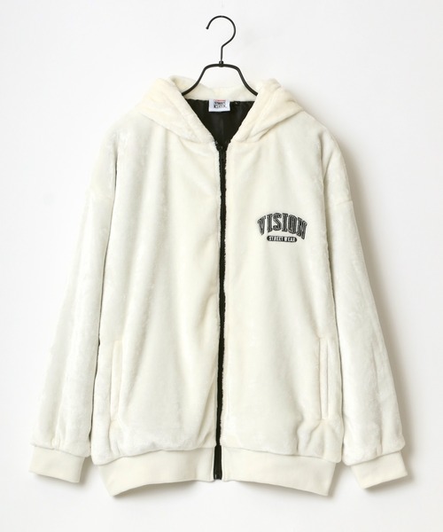 VISION STREET WEAR(ヴィジョンストリートウェア)の「VISION STREET WEAR/ヴィジョンストリートウエア ビッグシルエット バックロゴ刺繍 フードファーフリースブルゾン(ブルゾン・メンズ・ブラック/ネイビー/オフホワイト・LL/M/L)」の9枚目の写真