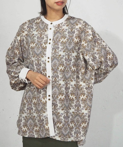 tiptop(ティップトップ)の「ダブルボタンバンドカラーシャツ(シャツ/ブラウス・レディース・ブラック/オフホワイト/イエロー/グリーン/A/B/D/C/エンジ/E・FREE)」の10枚目の写真