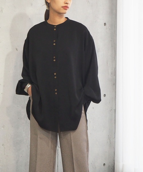 セール】ダブルボタンバンドカラーシャツ（シャツ/ブラウス）｜tiptop