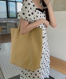 インナーポーチ付きフェイクレザースクエアトートバッグ