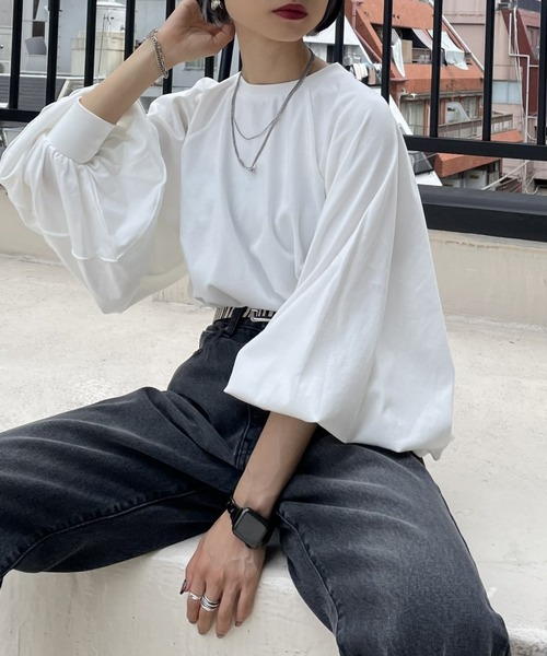 PAGEBOY（ページボーイ）の「オニスリーブLS（Tシャツ/カットソー・レディース・ブラック/オフホワイト/グリーン/グレイッシュベージュ/アクア・FREE）」の14枚目の写真