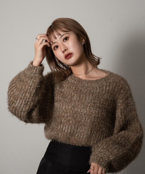 Amiur（エミレ）の「fuzzy mix knit（ニット/セーター・レディース・ブラウン/イエロー系・FREE）」の2枚目の写真