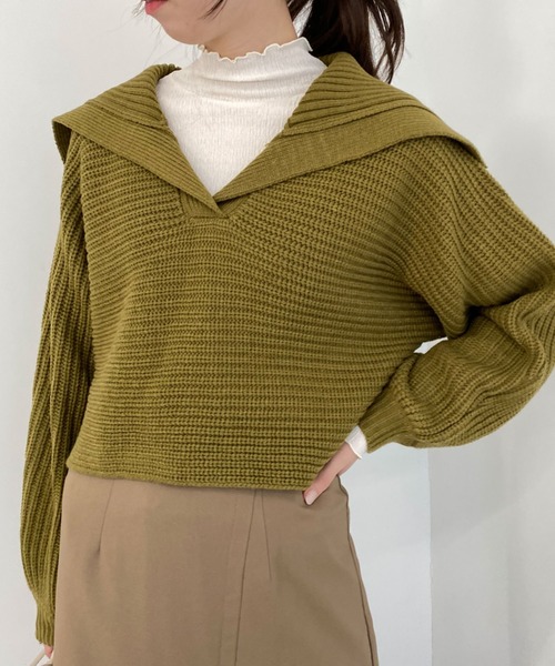 archives(アルシーヴ)の「衿付き畦ニットプルオーバー(ニット/セーター・レディース・ブラウン/アイボリー/ブルー/グリーン系その他・MEDIUM)」の4枚目の写真