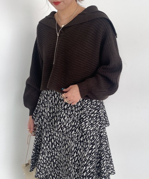 archives(アルシーヴ)の「衿付き畦ニットプルオーバー(ニット/セーター・レディース・ブラウン/アイボリー/ブルー/グリーン系その他・MEDIUM)」の3枚目の写真