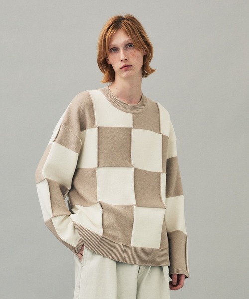 city（シティ）の「【CITY】FLAG CHECK KNIT PO（ニット/セーター・メンズ・ブラック/ベージュ・1/2）」の2枚目の写真