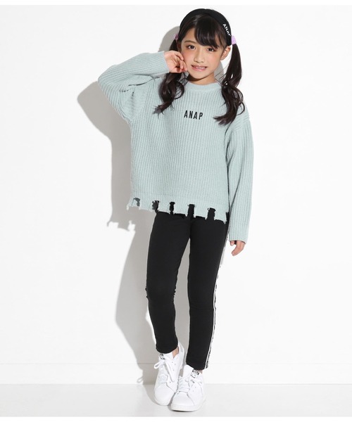 ANAP kids（アナップキッズ）の「畦編みダメージニット（ニット/セーター・キッズ・ベージュ/ラベンダー/ライトブルー・S/M/L）」の4枚目の写真