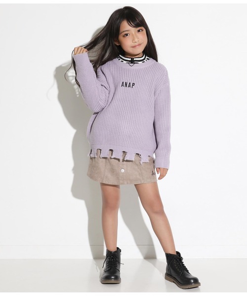ANAP kids（アナップキッズ）の「畦編みダメージニット（ニット/セーター・キッズ・ベージュ/ラベンダー/ライトブルー・S/M/L）」の13枚目の写真
