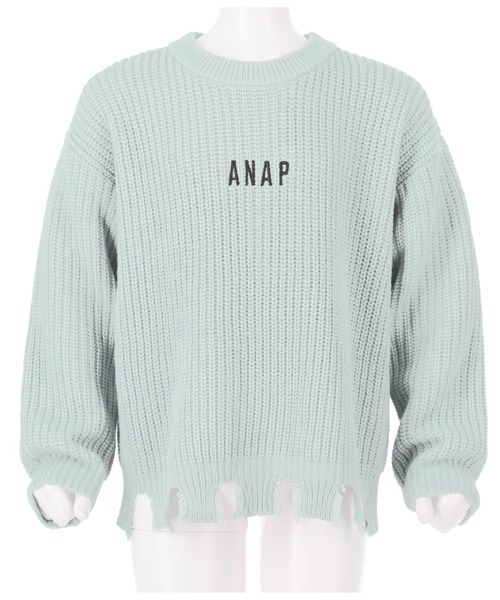 ANAP kids（アナップキッズ）の「畦編みダメージニット（ニット/セーター・キッズ・ベージュ/ラベンダー/ライトブルー・S/M/L）」の7枚目の写真