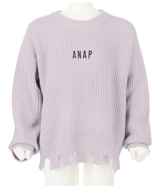 ANAP kids（アナップキッズ）の「畦編みダメージニット（ニット/セーター・キッズ・ベージュ/ラベンダー/ライトブルー・S/M/L）」の6枚目の写真