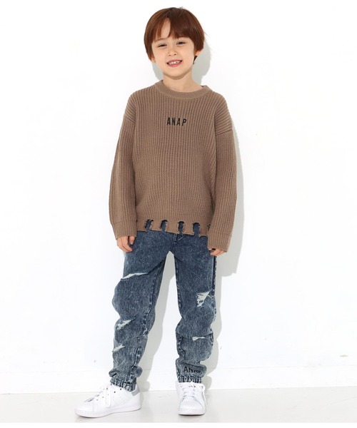 ANAP kids（アナップキッズ）の「畦編みダメージニット（ニット/セーター・キッズ・ベージュ/ラベンダー/ライトブルー・S/M/L）」の17枚目の写真