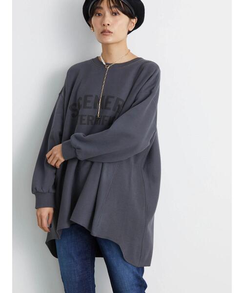 AMERICAN HOLIC（アメリカンホリック）の「ロゴ裏毛カットチュニック（Tシャツ/カットソー・レディース・チャコールグレー/オフホワイト/モカ・M/L）」の4枚目の写真