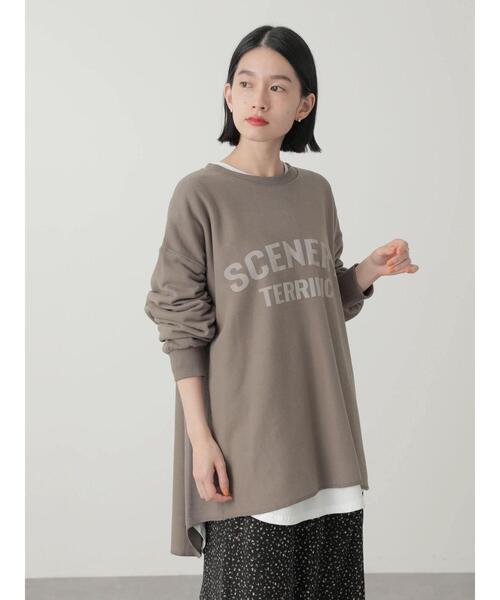 AMERICAN HOLIC（アメリカンホリック）の「ロゴ裏毛カットチュニック（Tシャツ/カットソー・レディース・チャコールグレー/オフホワイト/モカ・M/L）」の5枚目の写真