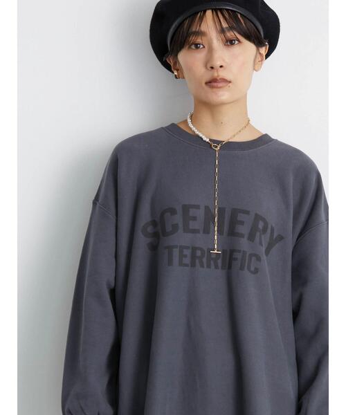 AMERICAN HOLIC（アメリカンホリック）の「ロゴ裏毛カットチュニック（Tシャツ/カットソー・レディース・チャコールグレー/オフホワイト/モカ・M/L）」の8枚目の写真