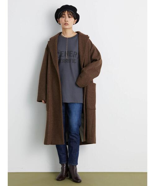 AMERICAN HOLIC（アメリカンホリック）の「ロゴ裏毛カットチュニック（Tシャツ/カットソー・レディース・チャコールグレー/オフホワイト/モカ・M/L）」の9枚目の写真