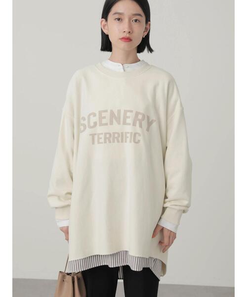 AMERICAN HOLIC（アメリカンホリック）の「ロゴ裏毛カットチュニック（Tシャツ/カットソー・レディース・チャコールグレー/オフホワイト/モカ・M/L）」の10枚目の写真