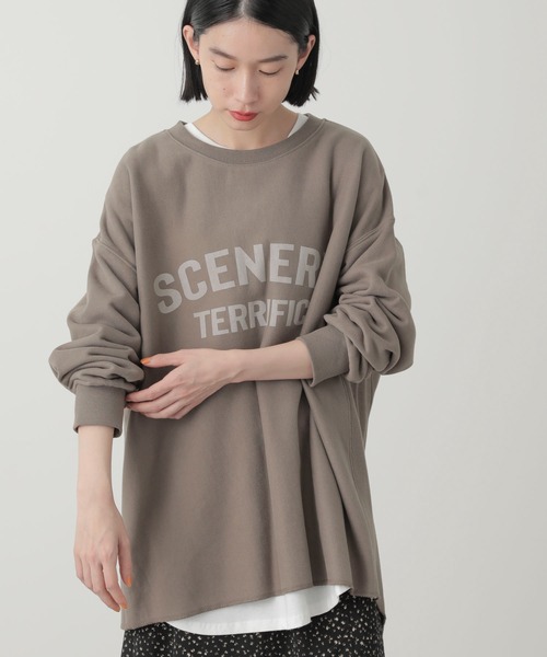 AMERICAN HOLIC（アメリカンホリック）の「ロゴ裏毛カットチュニック（Tシャツ/カットソー・レディース・チャコールグレー/オフホワイト/モカ・M/L）」の3枚目の写真