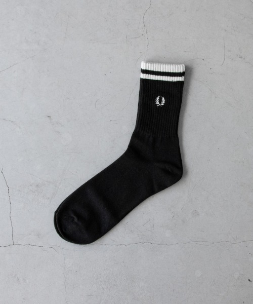 FRED PERRY（フレッドペリー）の「FRED PERRY TIPPED SHORT SOCKS（ソックス/靴下・メンズ・ホワイト/ブラック・FREE）」の2枚目の写真