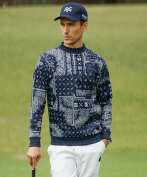 DIVINER GOLF（ディバイナー ゴルフ）の「【DIVINER GOLF】ポンチモックネックトレーナー メンズ 総柄 ゴルフウェア チェック チドリ ペイズリー 春服 冬服（スウェット）」