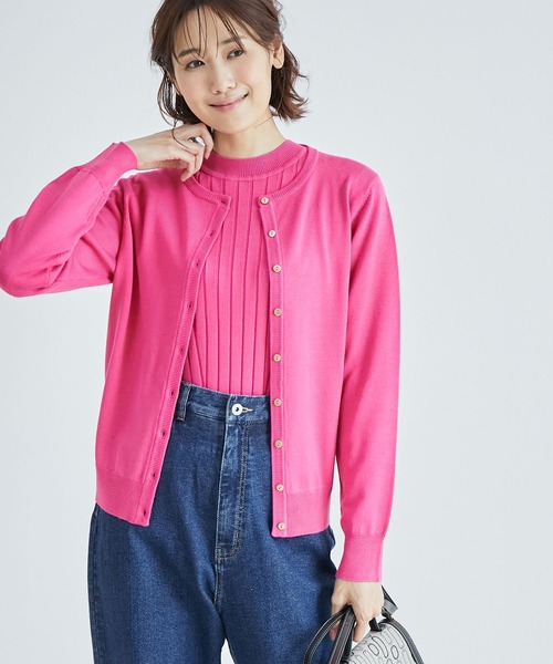 ROPE' PICNIC（ロペピクニック）の「天竺クルーネックニットカーディガン（カーディガン/ボレロ・レディース・ブラック/オフホワイト/イエロー/ミント/ピンク系その他/オレンジ系その他・38）」の5枚目の写真