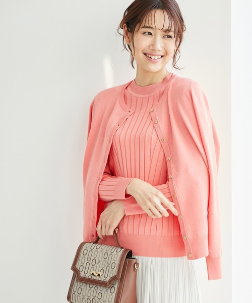 ROPE' PICNIC（ロペピクニック）の「天竺クルーネックニットカーディガン（カーディガン/ボレロ・レディース・ブラック/オフホワイト/イエロー/ミント/ピンク系その他/オレンジ系その他・38）」の6枚目の写真