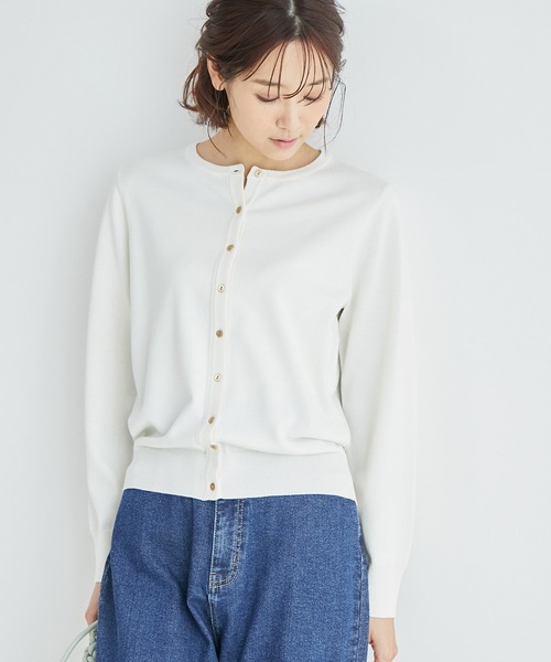 ROPE' PICNIC（ロペピクニック）の「天竺クルーネックニットカーディガン（カーディガン/ボレロ・レディース・ブラック/オフホワイト/イエロー/ミント/ピンク系その他/オレンジ系その他・38）」の2枚目の写真