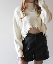 【oneway Jeans】クロップドダメージニット