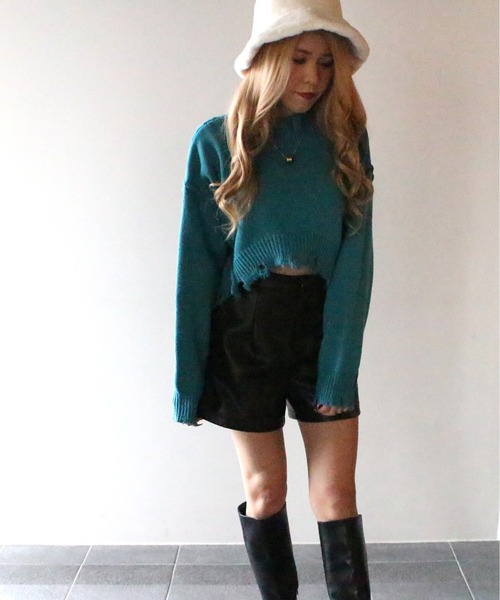 one way(ワンウェイ)の「【oneway Jeans】クロップドダメージニット(ニット/セーター・レディース・ライトブルー/ブラック/ベージュ/イエロー/ライトブラウン・FREE)」の17枚目の写真