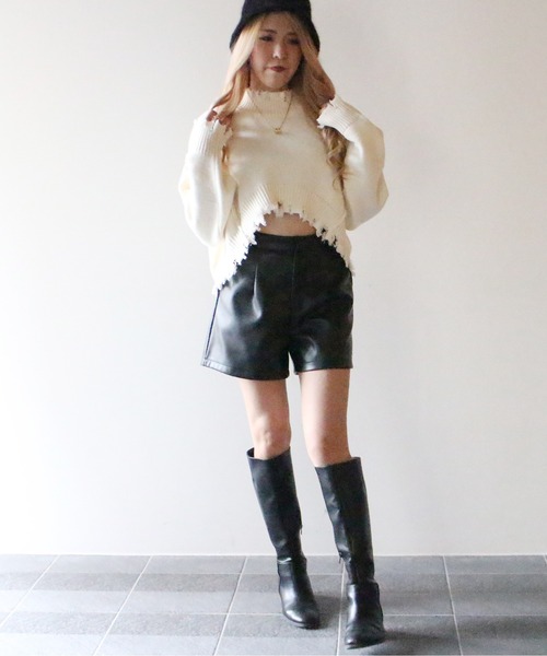 one way(ワンウェイ)の「【oneway Jeans】クロップドダメージニット(ニット/セーター・レディース・ライトブルー/ブラック/ベージュ/イエロー/ライトブラウン・FREE)」の11枚目の写真