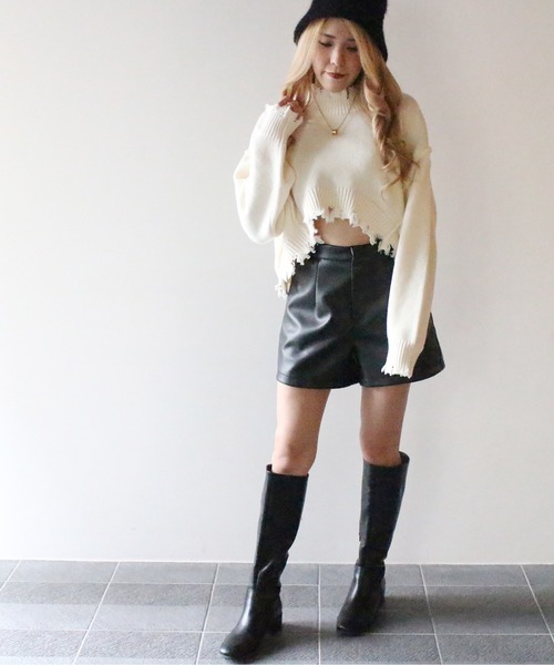 one way(ワンウェイ)の「【oneway Jeans】クロップドダメージニット(ニット/セーター・レディース・ライトブルー/ブラック/ベージュ/イエロー/ライトブラウン・FREE)」の12枚目の写真