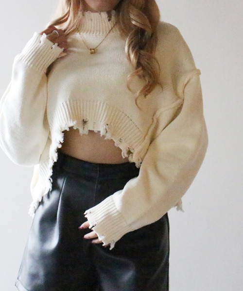 one way(ワンウェイ)の「【oneway Jeans】クロップドダメージニット(ニット/セーター・レディース・ライトブルー/ブラック/ベージュ/イエロー/ライトブラウン・FREE)」の13枚目の写真