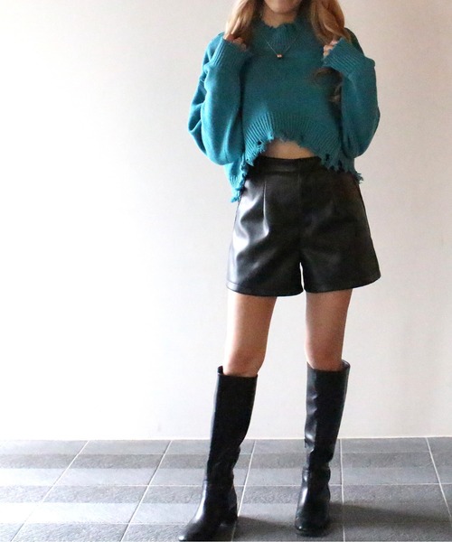 one way(ワンウェイ)の「【oneway Jeans】クロップドダメージニット(ニット/セーター・レディース・ライトブルー/ブラック/ベージュ/イエロー/ライトブラウン・FREE)」の14枚目の写真
