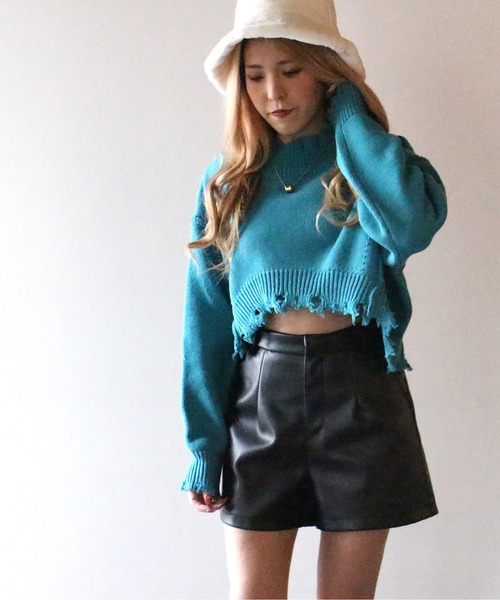 one way(ワンウェイ)の「【oneway Jeans】クロップドダメージニット(ニット/セーター・レディース・ライトブルー/ブラック/ベージュ/イエロー/ライトブラウン・FREE)」の16枚目の写真