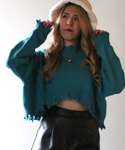 one way(ワンウェイ)の「【oneway Jeans】クロップドダメージニット(ニット/セーター・レディース・ライトブルー/ブラック/ベージュ/イエロー/ライトブラウン・FREE)」の18枚目の写真